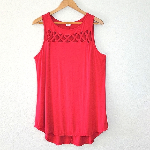 Livi Tops - LIVI Coral Pink Sleeveless Tunic Tank Top size 14/16 Criss Cross Summer Colorful